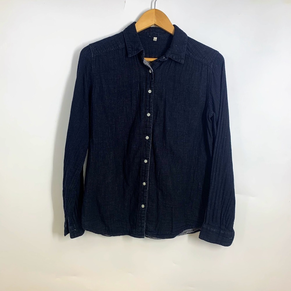 Muji Double Gauze Button Down Shirt Long Sleeve‎ Textured Grid Men Size L